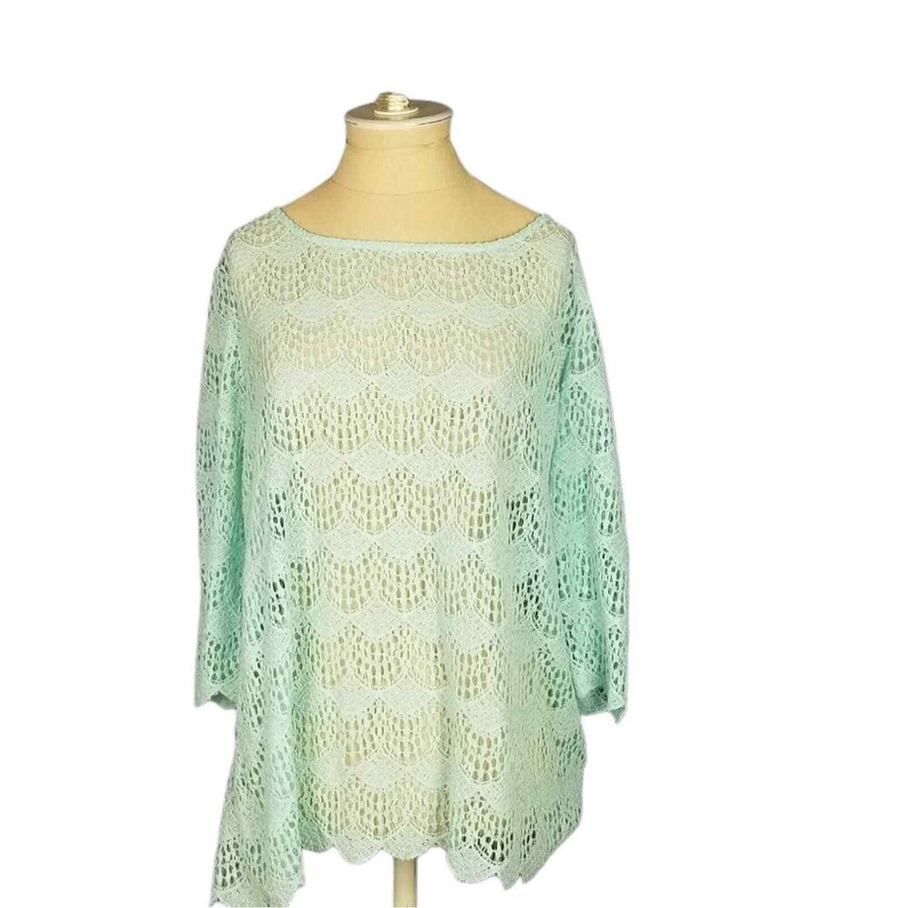 American Rag Cie Women's Aqua Lace Coverup Top 3/4 1X